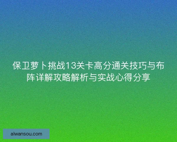 保卫萝卜挑战13关卡高分通关技巧与布阵详解攻略解析与实战心得分享